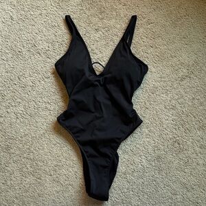 TA3 Hi Cut Plungey Black Swimsuit